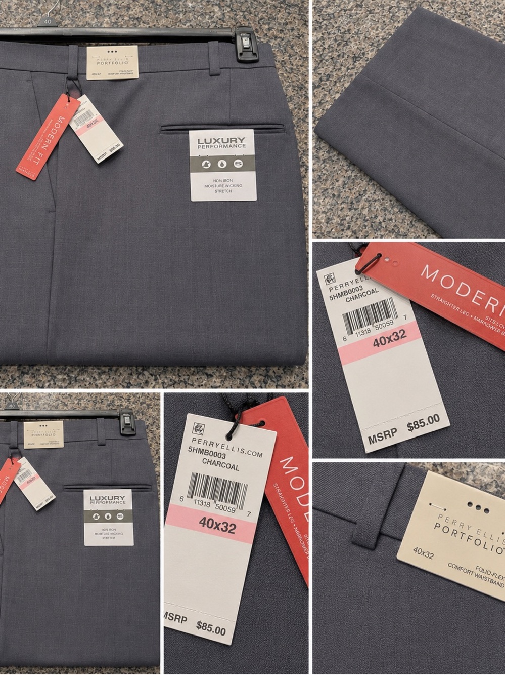 Perry Ellis Portfolio Modern Fit Dress Pants - Charcoal